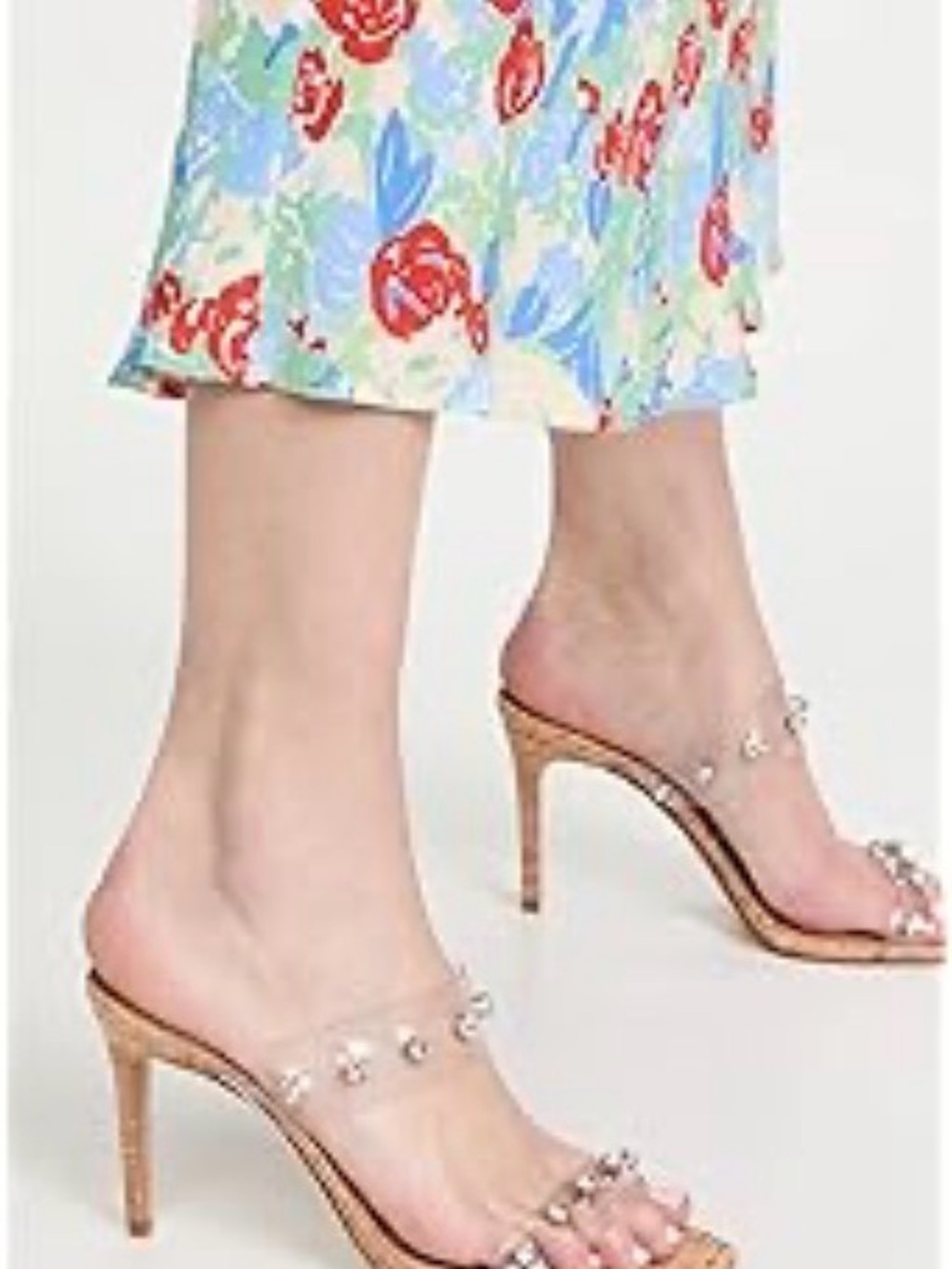 SCHUTZ Tan Clear-Strap Crystal Embellished Stiletto Mules